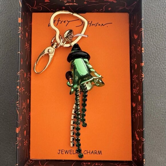 Betsey Johnson Green Witch Ghost Rhinestones Handbag Charm Keychain - NWT - Picture 2 of 5